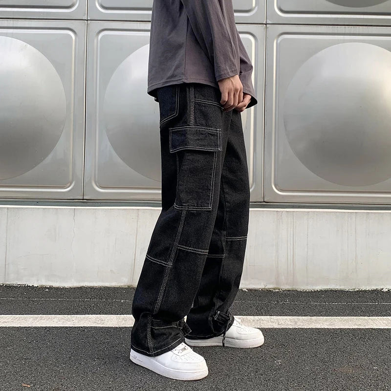 Men's Straight Baggy Denim Pants Streetwear Skateboard Pant Neutral Trousers
