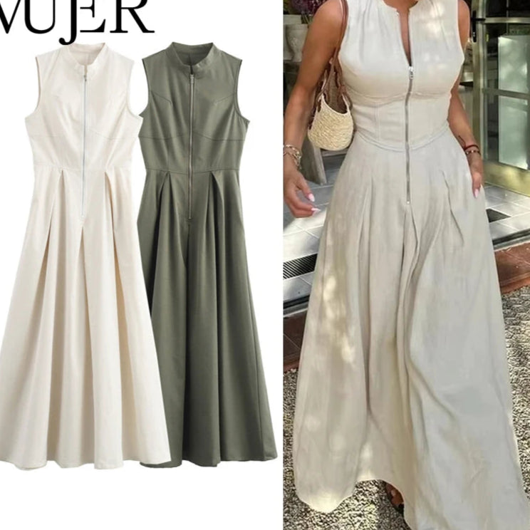 Long Dress Woman Pleated Sleeveless Summer Elegant Party Dresses for Women