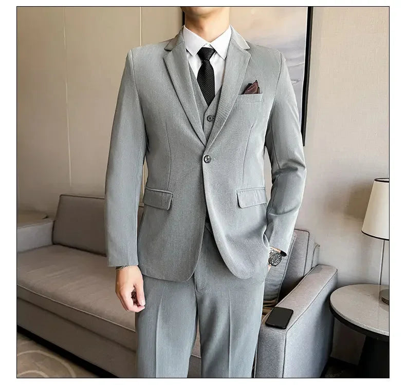 Black Mens Office Suit 3 Piece, Fashion Slim Fit Jackets and Vest with Trousers