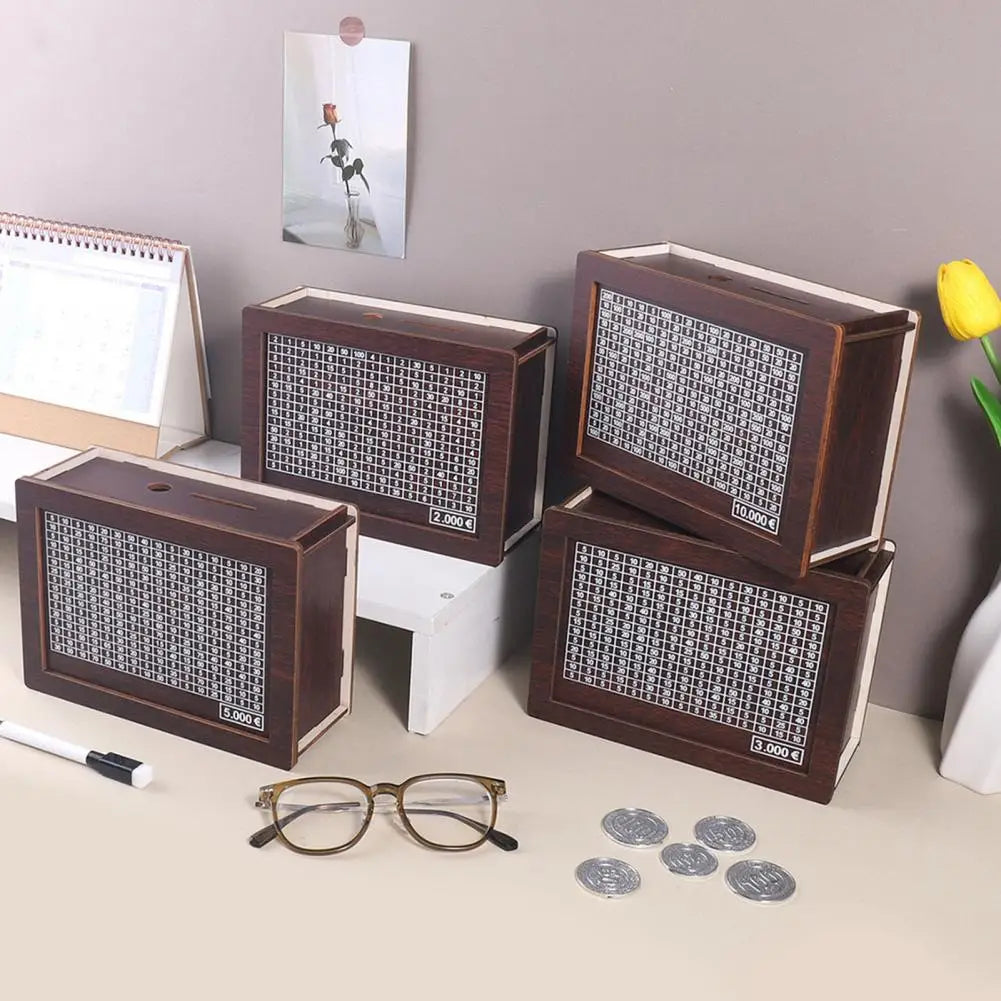 Money Box Wooden Piggy Bank with Reusable Money Box with Saving Goal