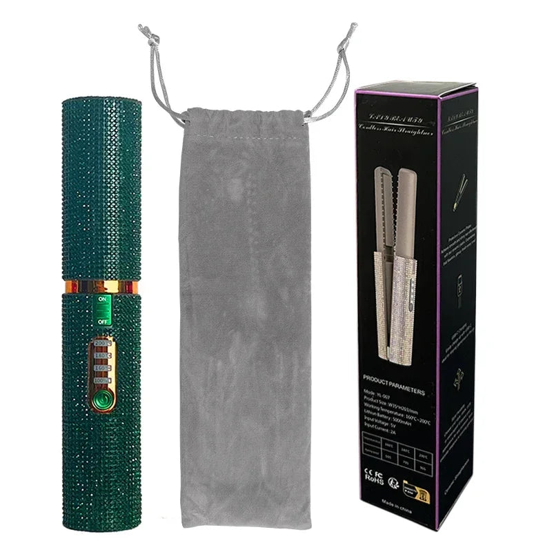 Electric USB Hair Straightener Curler Fashion Colored Diamond Design Wireless