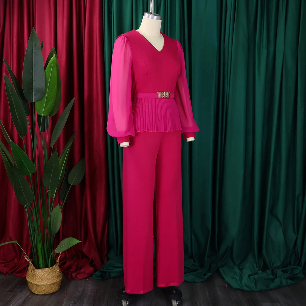 Suit Women High Waist Big Pants Set Lady Office Large Pantsuit