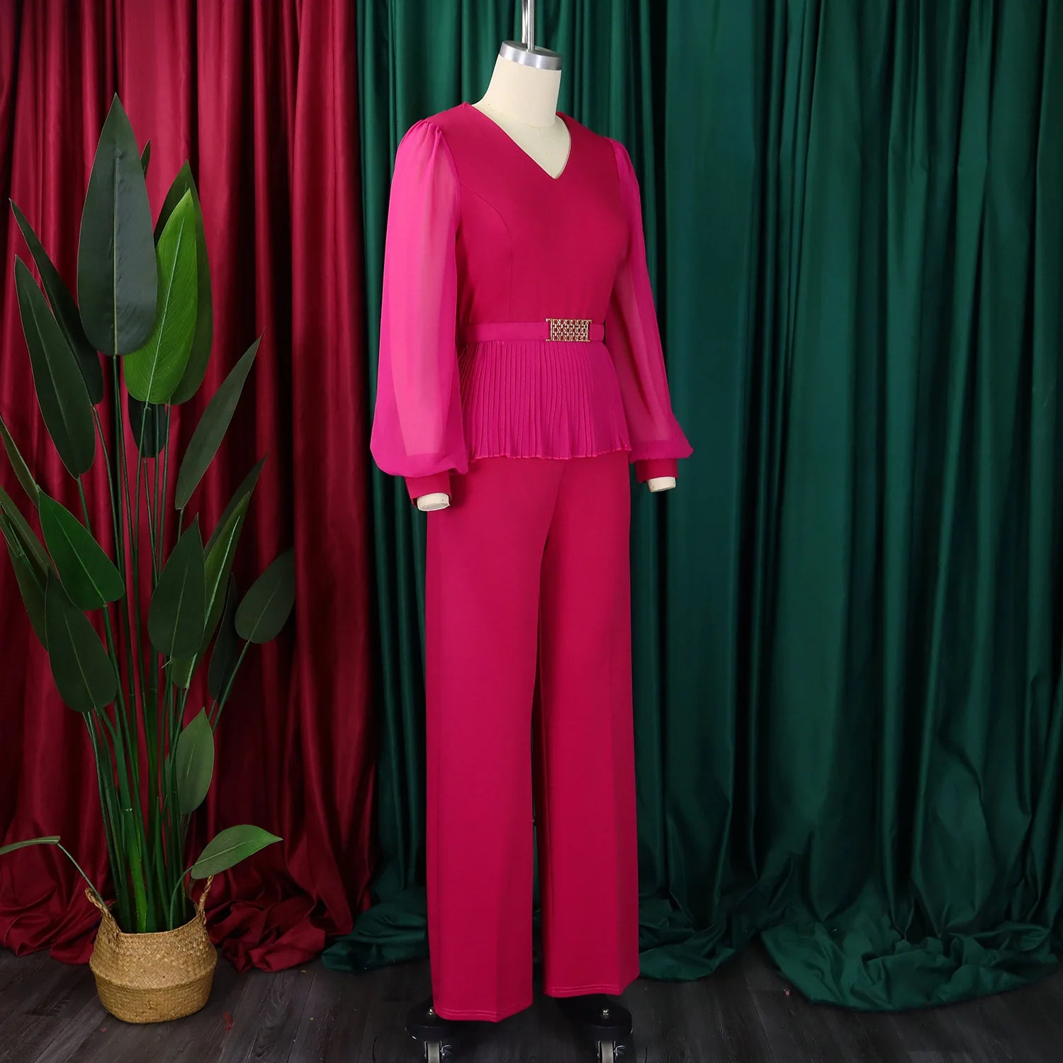 Suit Women High Waist Big Pants Set Lady Office Large Pantsuit