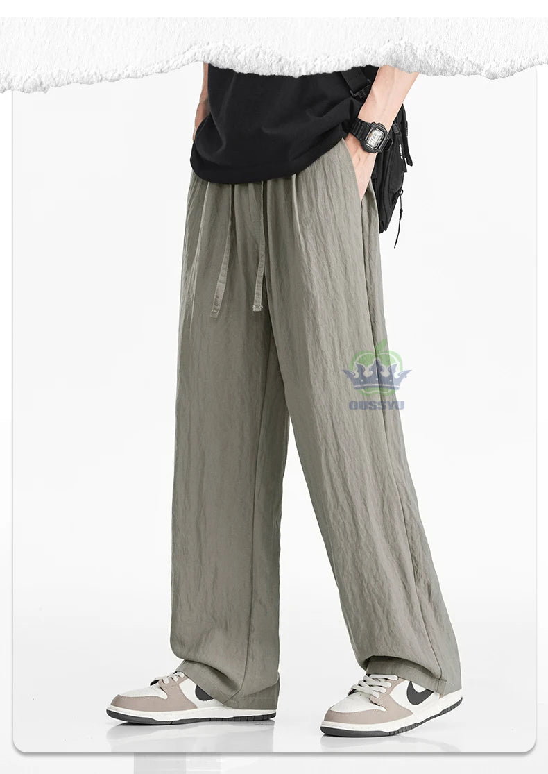 Man's Casual Pants Men Elastic Waist Baggy Straight Wide Leg Jogger Breathable Trouser