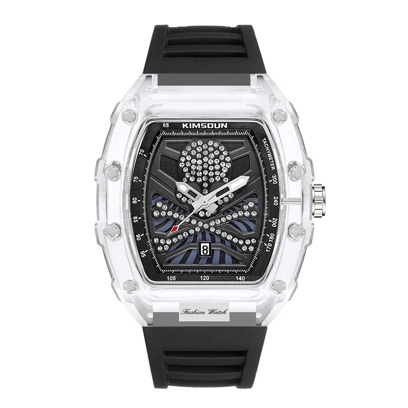 Aa fantastic watch, barrel shaped skull shaped transparent quartz watch