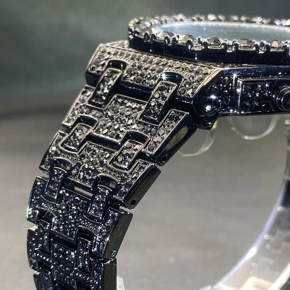 Luxury Gold Men Watch Waterproof Stainless Steel Iced Bracelet Full Diamond