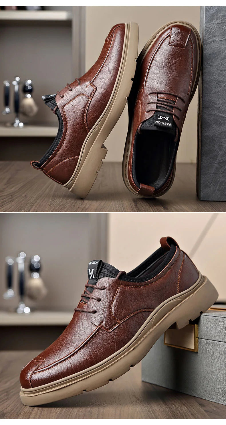 Men's Genuine Leather Shoes Work Boots Business Casual Warm and Comfortable Loafers