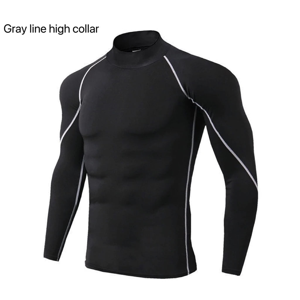 Men's Workout Compression Shirt Quick Dry Running T-shirt Turtleneck Long Sleeve