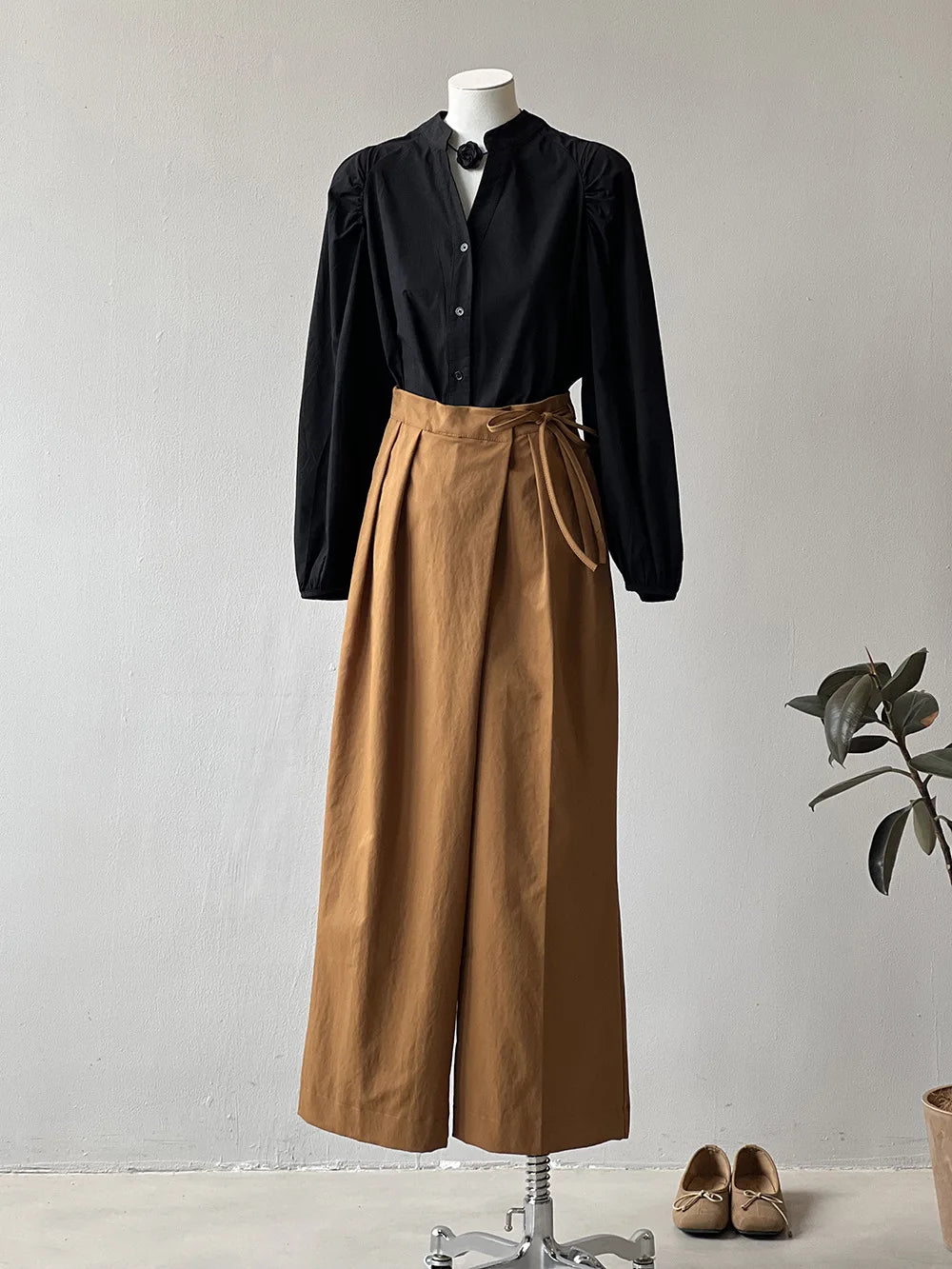Women Casual Wide Leg High Waist Pants Fashion Clothes Black Brown Pants Female