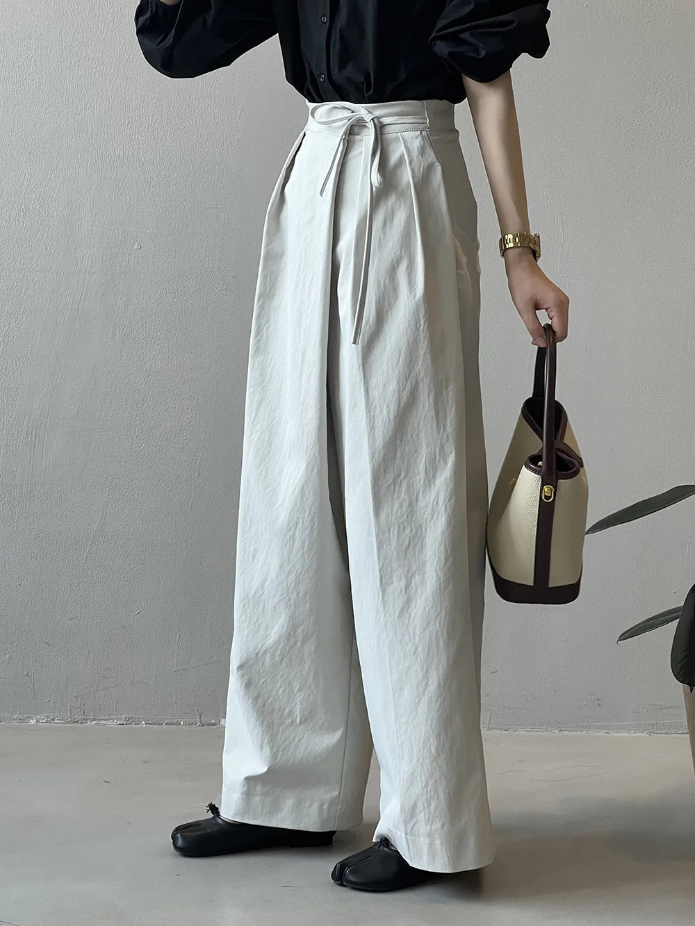 Women Casual Wide Leg High Waist Pants Fashion Clothes Black Brown Pants Female