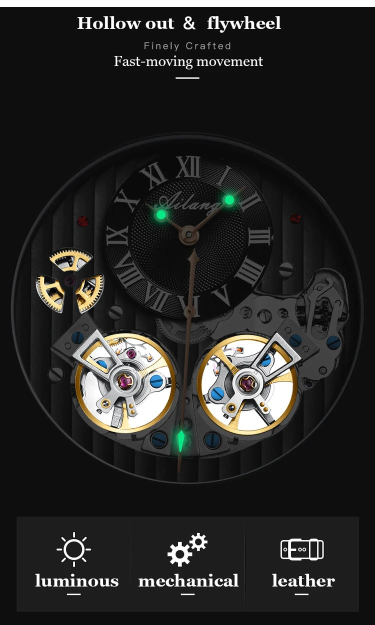 AILANG Top Brand Luxury Watch Men Automatic Luminous Black Clock Men
