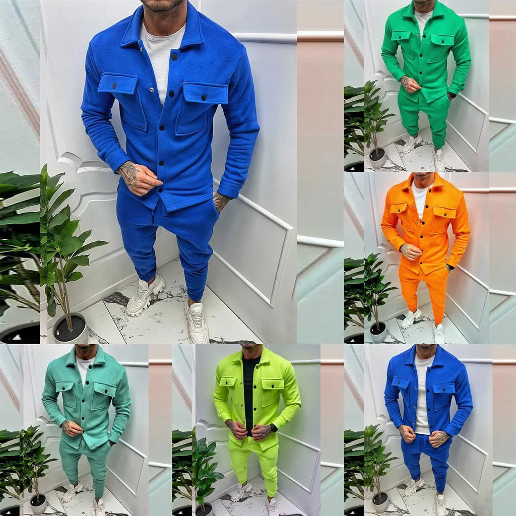 Men Set Autumn Fashion Jacket and Pants Two Piece Set Men's Suits
