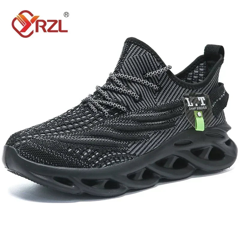 YRZL Men Sports Running Black Jogging Shoes Casual Sneakers Outdoor Breathable