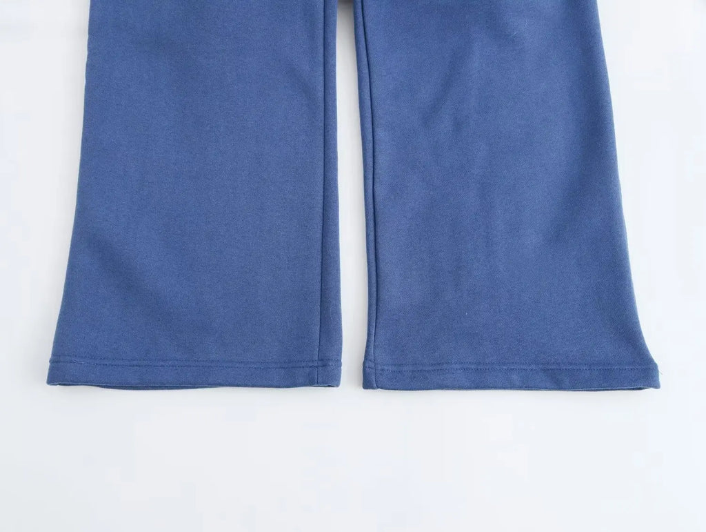 Knit Set Woman Elegant Outfit Set Blue Pants Sets Print Sweatshirt Sets