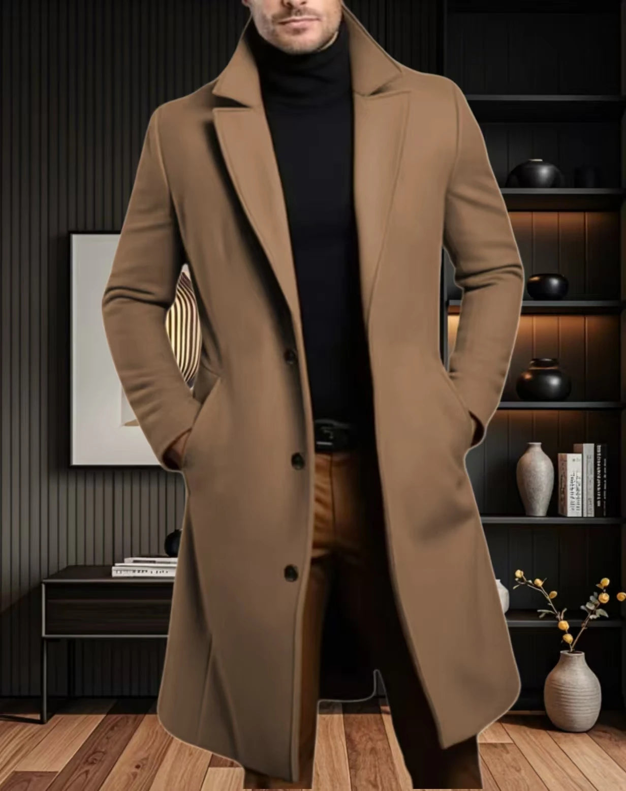 Men Coat Stylish Warm and Comfortable Black Trench