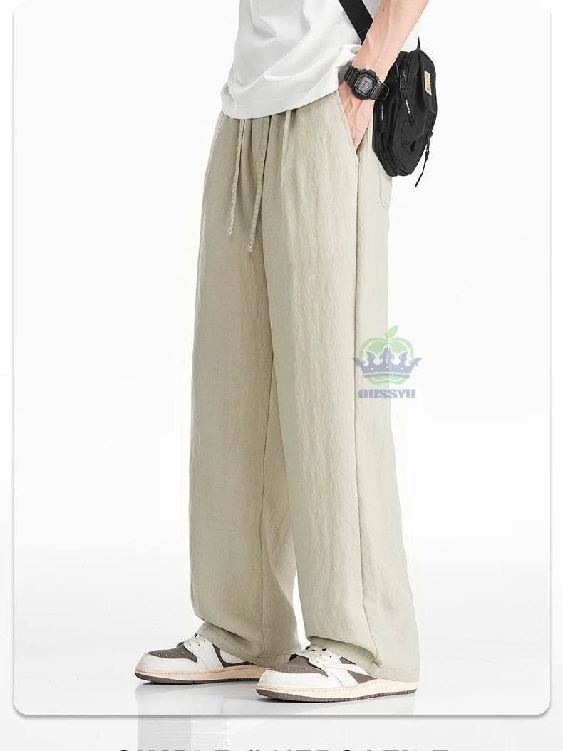 Man's Casual Pants Men Elastic Waist Baggy Straight Wide Leg Jogger Breathable Trouser