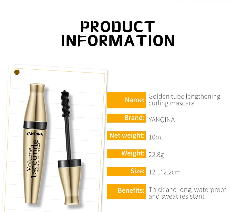 Waterproof Curling Mascara Liquid Fiber Black Eyelashes Brush Long Lasting Natural Eye Makeup