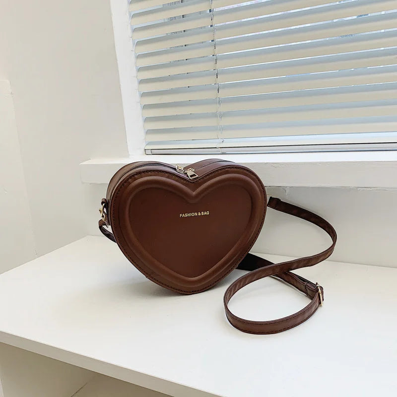Solid Color Pu Leather Shoulder Bags Heart Shape Crossbody