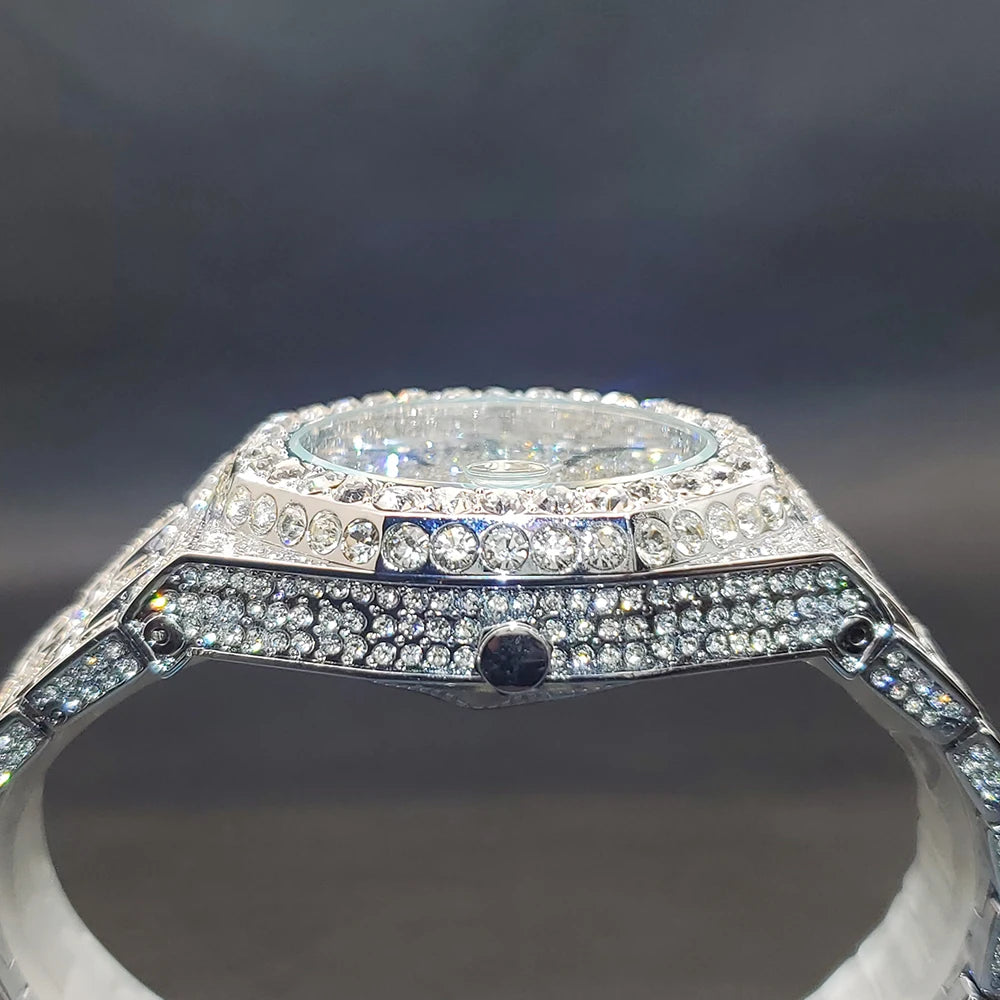 Quartz Watches For Men Octagonal Case Luxury Diamond Men's Watch