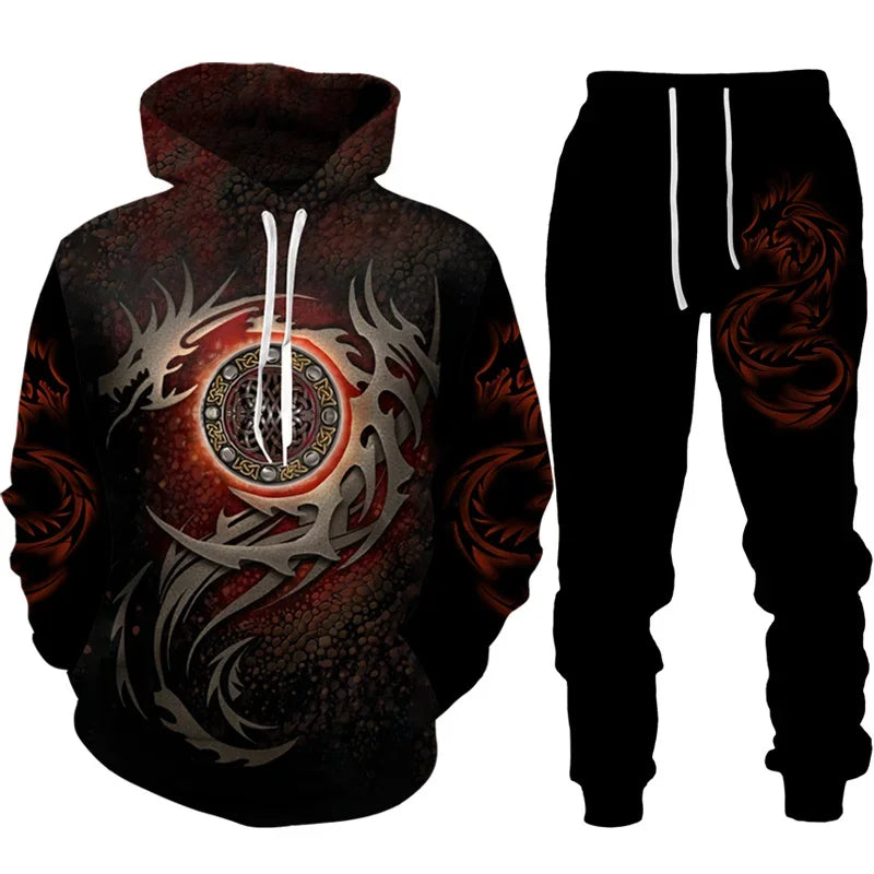 Men Punk Hoodie Suit Skull 3D Print Tracksuit/Pants Goth Skeletons Pullover