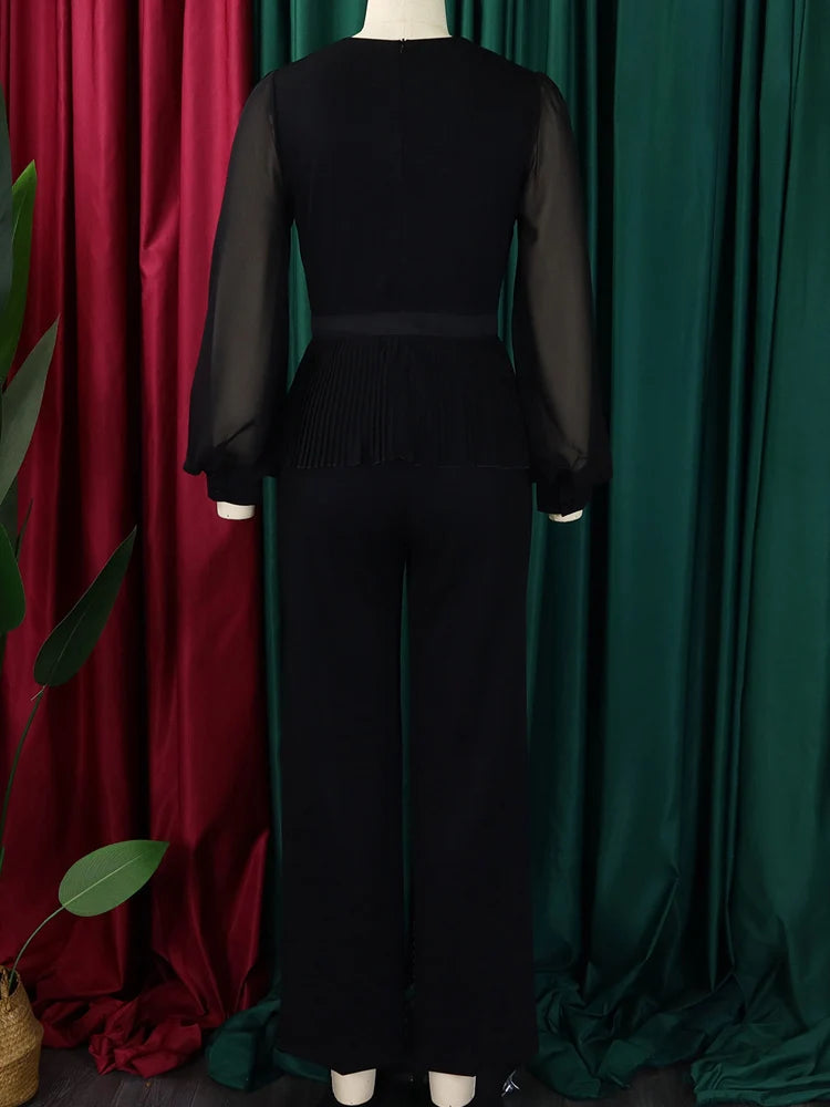 Suit Women High Waist Big Pants Set Lady Office Large Pantsuit