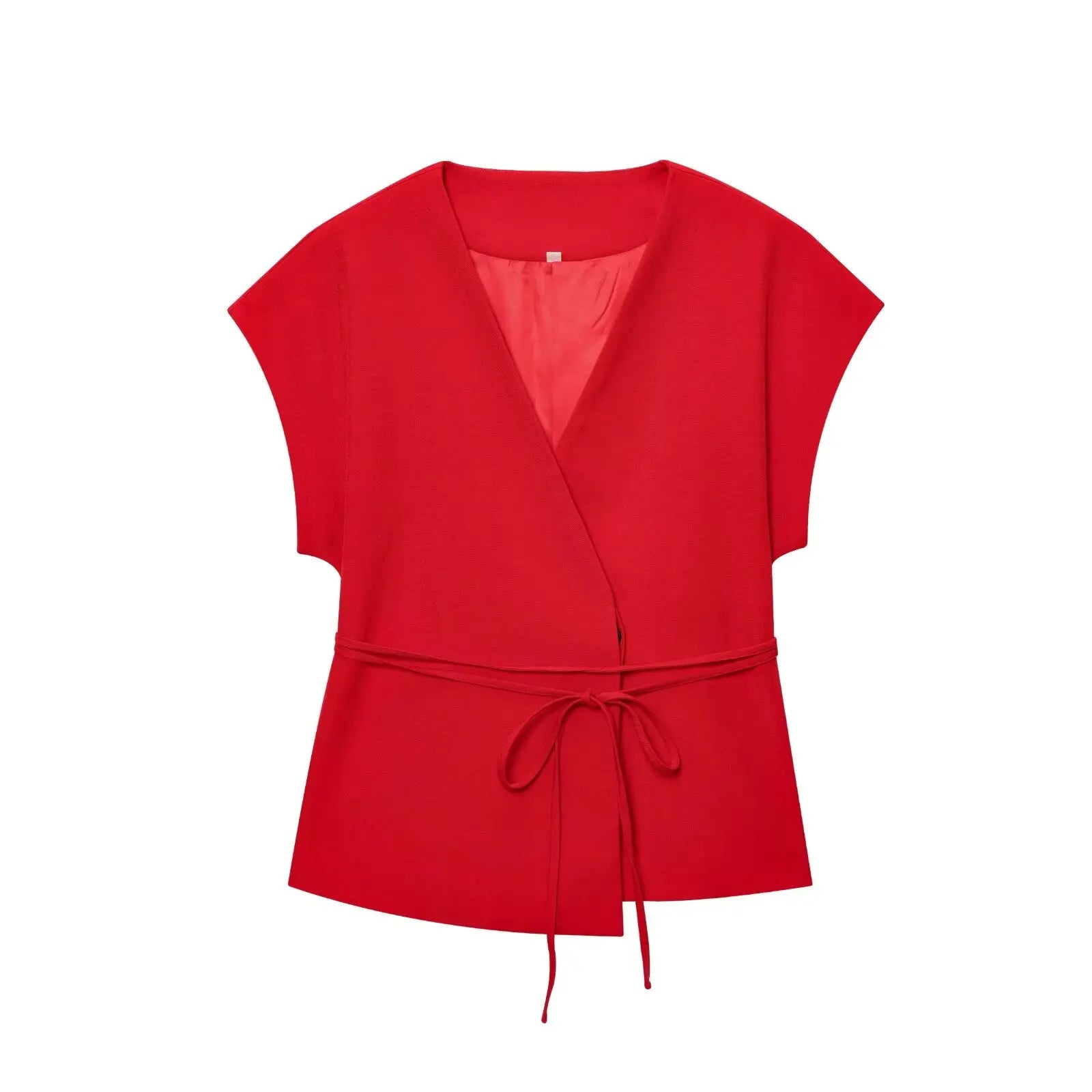 TFMLN Fashion Women's Trouser Suits V-Neck Top with Belt Straight Pants Sets