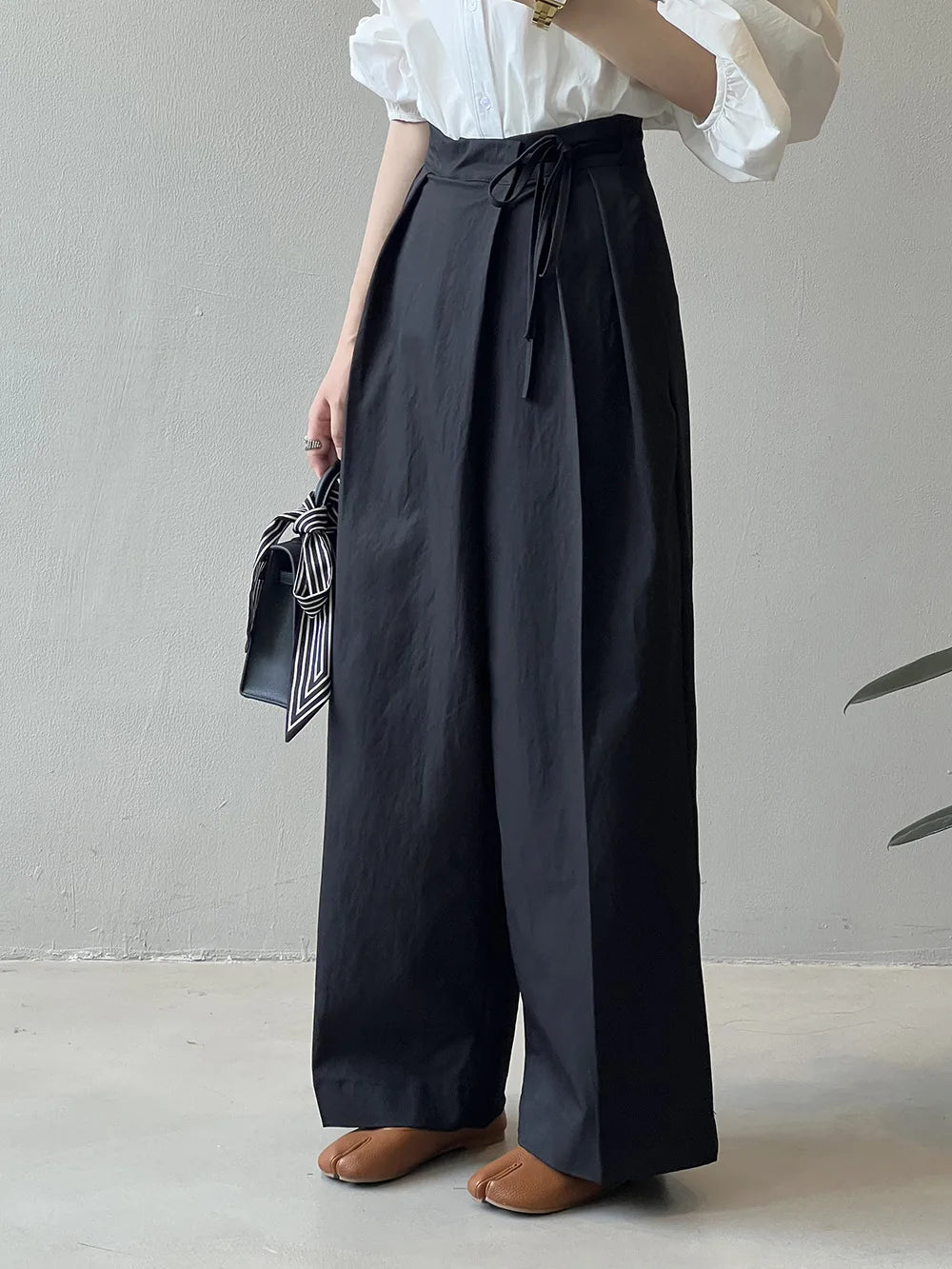 Women Casual Wide Leg High Waist Pants Fashion Clothes Black Brown Pants Female