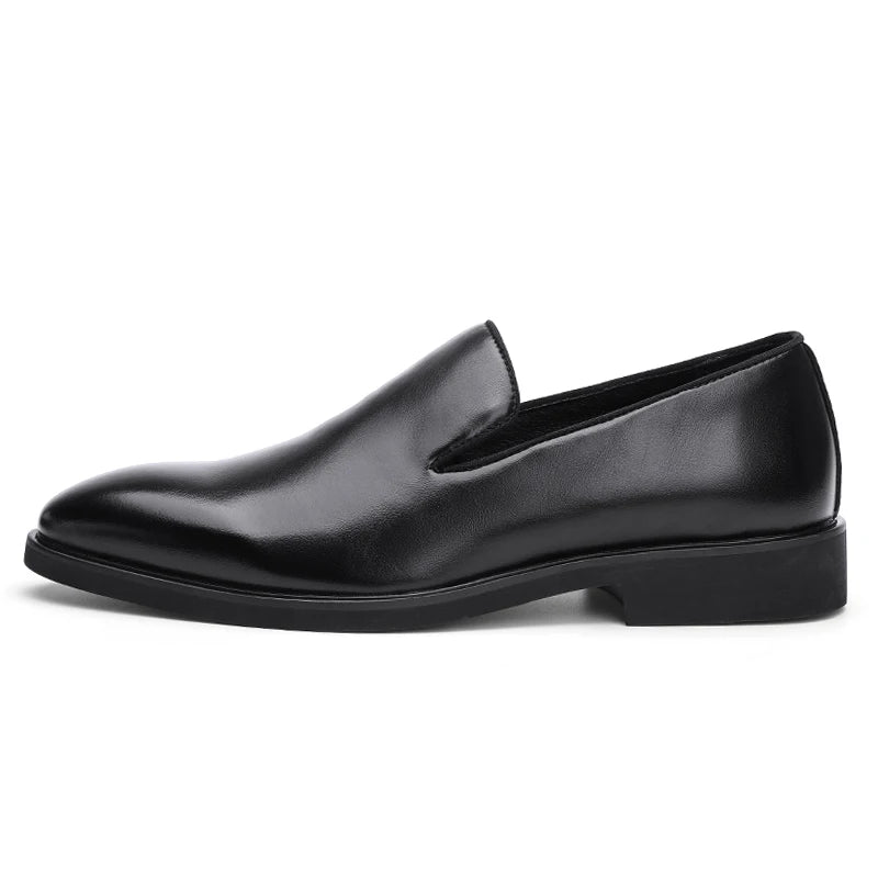 Business Formal Slip-On Leather Shoes Men's Casual Moccasins Black Wedding Shoes