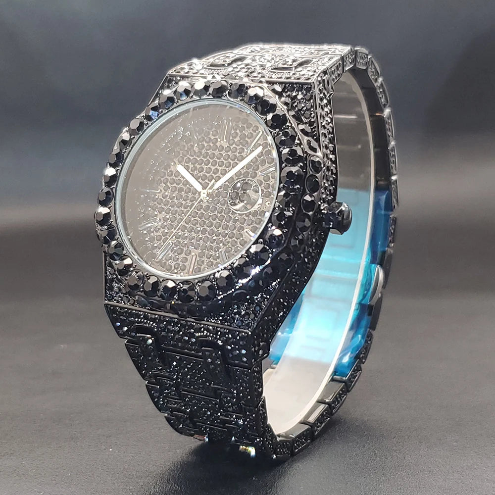 Quartz Watches For Men Octagonal Case Luxury Diamond Men's Watch