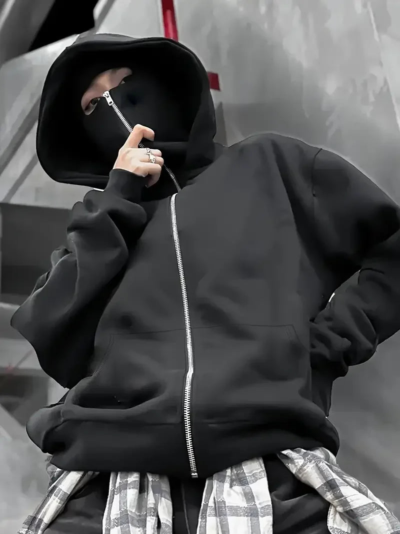 Street statement hoodies insulated double-hooded sweatshirts, masked zip-up sweatshirts