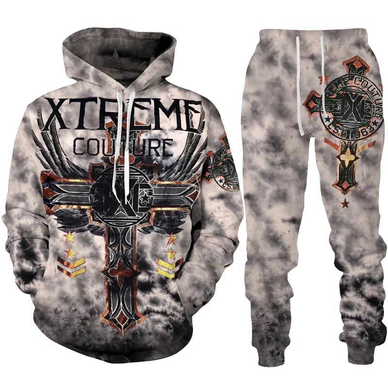 Men Hoodie & SET Tracksuit Gothic Skull Tattoo 3D Printed Fashion