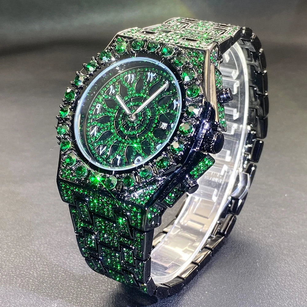 Luxury Gold Men Watch Waterproof Stainless Steel Iced Bracelet Full Diamond
