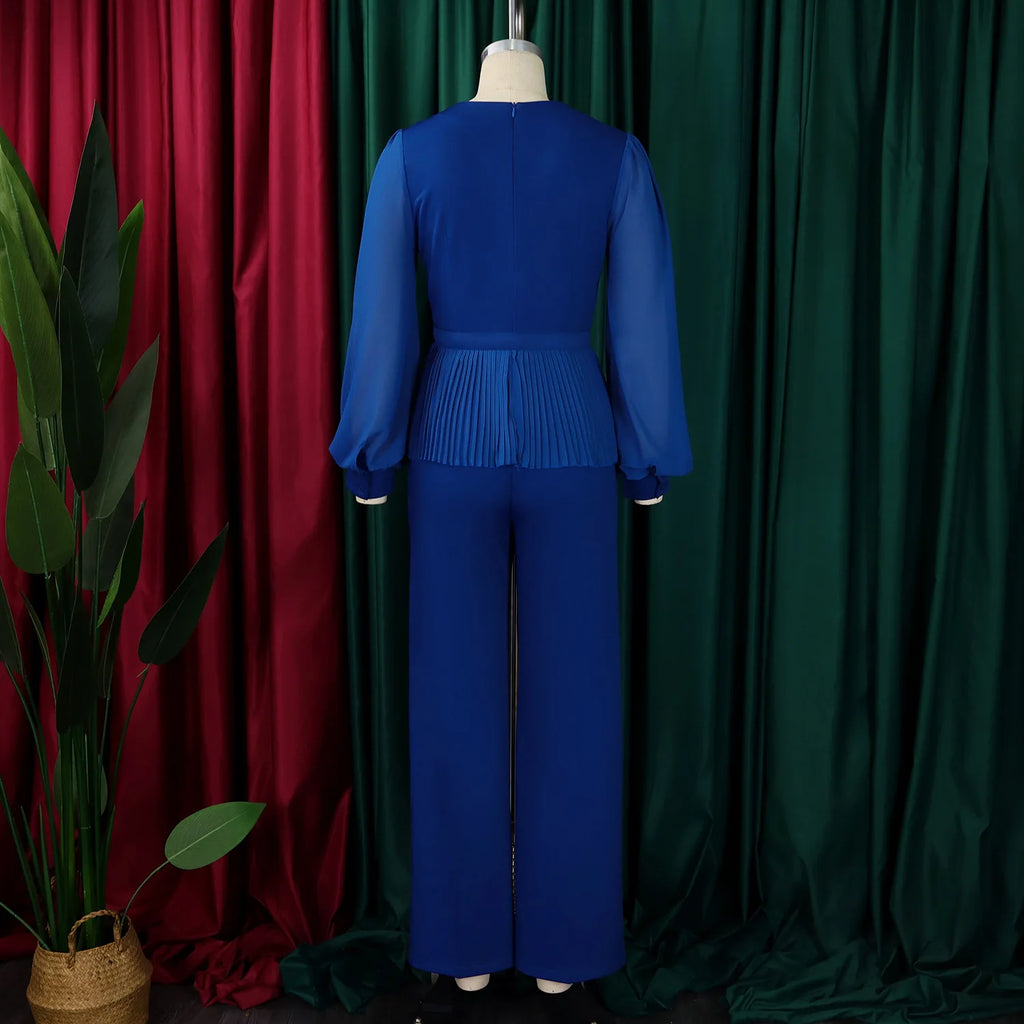 Suit Women High Waist Big Pants Set Lady Office Large Pantsuit