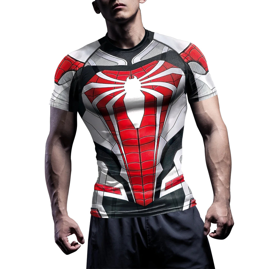 Superhero Mens Compression T Shirt Sport Workout 3D Spider Compression Gym Fitness Top