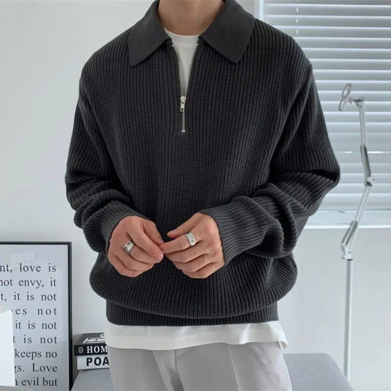 Men Warm Fashion Casual Knit Pullover Men Korean Loose Zipper Long Sleeve