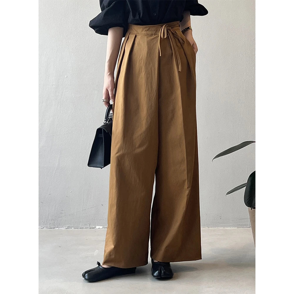 Women Casual Wide Leg High Waist Pants Fashion Clothes Black Brown Pants Female