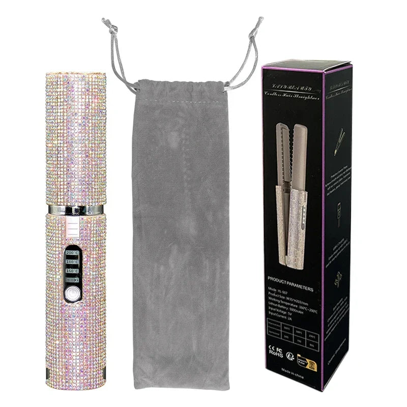 Electric USB Hair Straightener Curler Fashion Colored Diamond Design Wireless