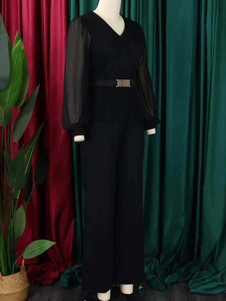 Suit Women High Waist Big Pants Set Lady Office Large Pantsuit