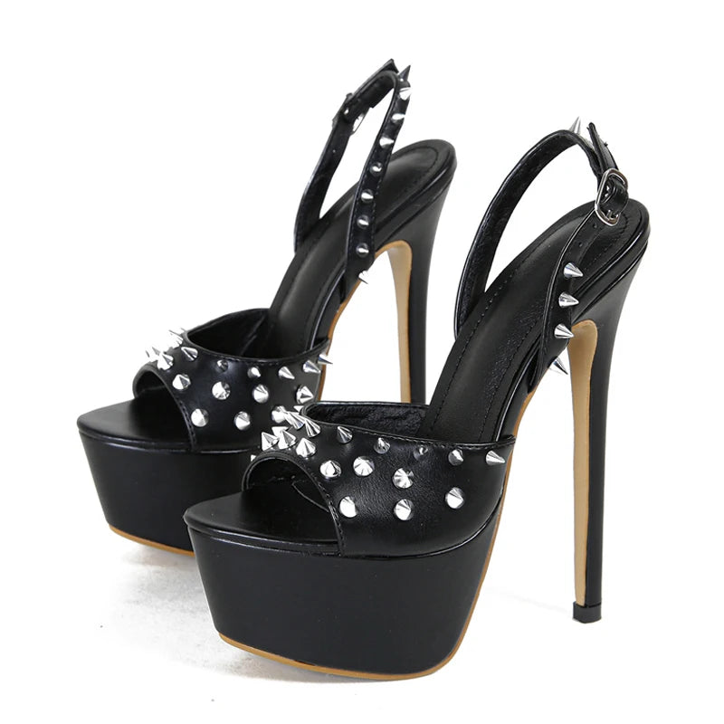 Women Wedding Fashion Design Metal Rivet Back Buckle Strap Platform Sandals