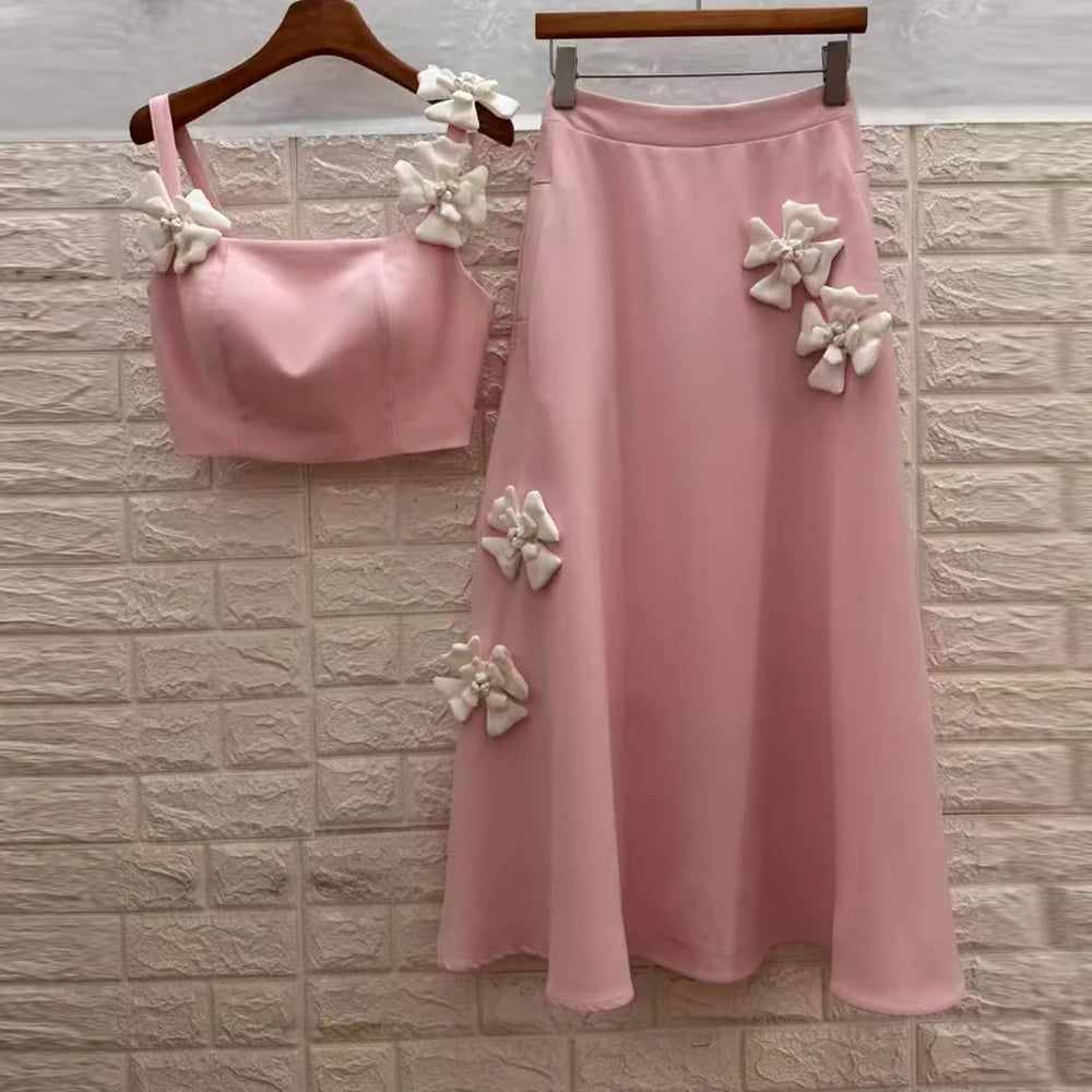 Two Piece Set for Women Square Neck Sleeveless Vest High Waist Skirt Sets Female