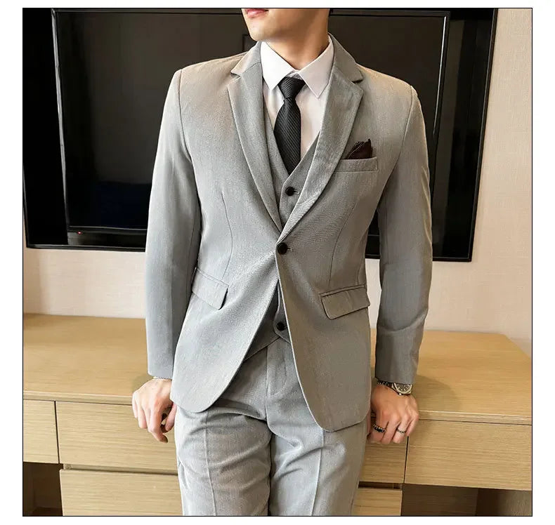 Black Mens Office Suit 3 Piece, Fashion Slim Fit Jackets and Vest with Trousers