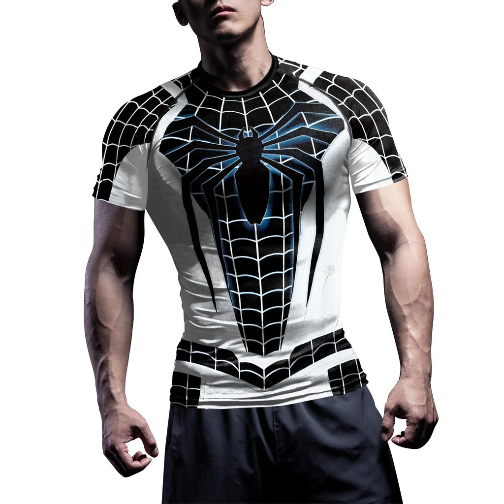 Superhero Mens Compression T Shirt Sport Workout 3D Spider Compression Gym Fitness Top