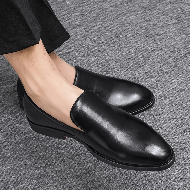 Business Formal Slip-On Leather Shoes Men's Casual Moccasins Black Wedding Shoes