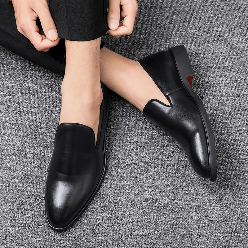 Business Formal Slip-On Leather Shoes Men's Casual Moccasins Black Wedding Shoes