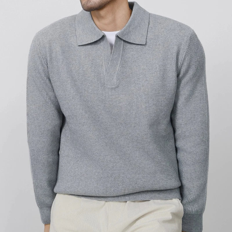VOODIEX Autumn New Casual Knit Polo Shirts Men Fashionable Long Sleeve