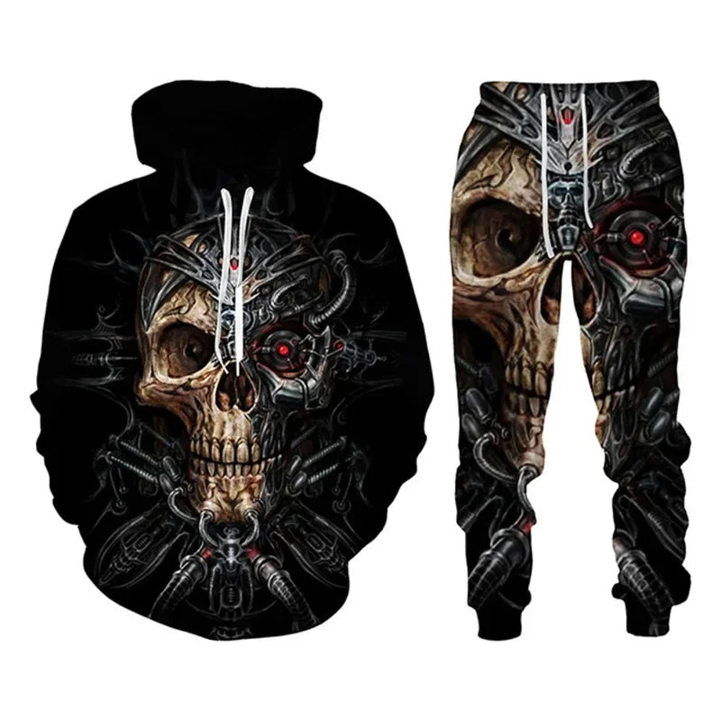 Men Punk Hoodie Suit Skull 3D Print Tracksuit/Pants Goth Skeletons Pullover