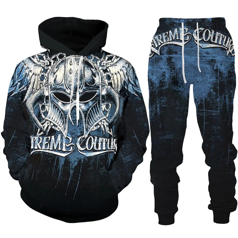 Men Hoodie & SET Tracksuit Gothic Skull Tattoo 3D Printed Fashion