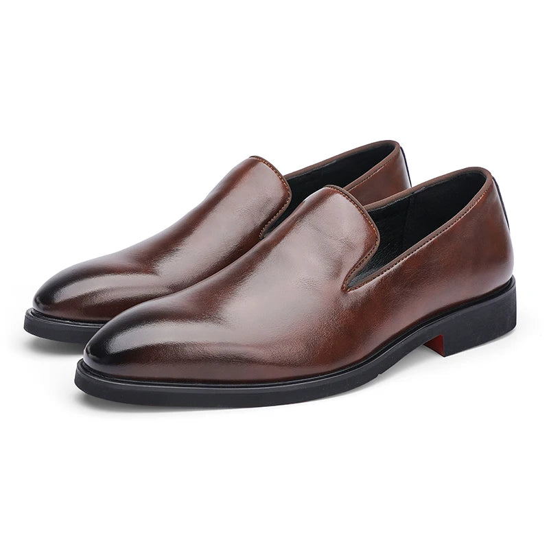 Business Formal Slip-On Leather Shoes Men's Casual Moccasins Black Wedding Shoes