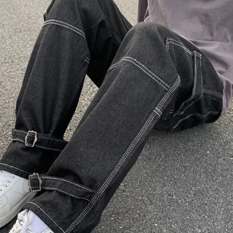 Men's Straight Baggy Denim Pants Streetwear Skateboard Pant Neutral Trousers