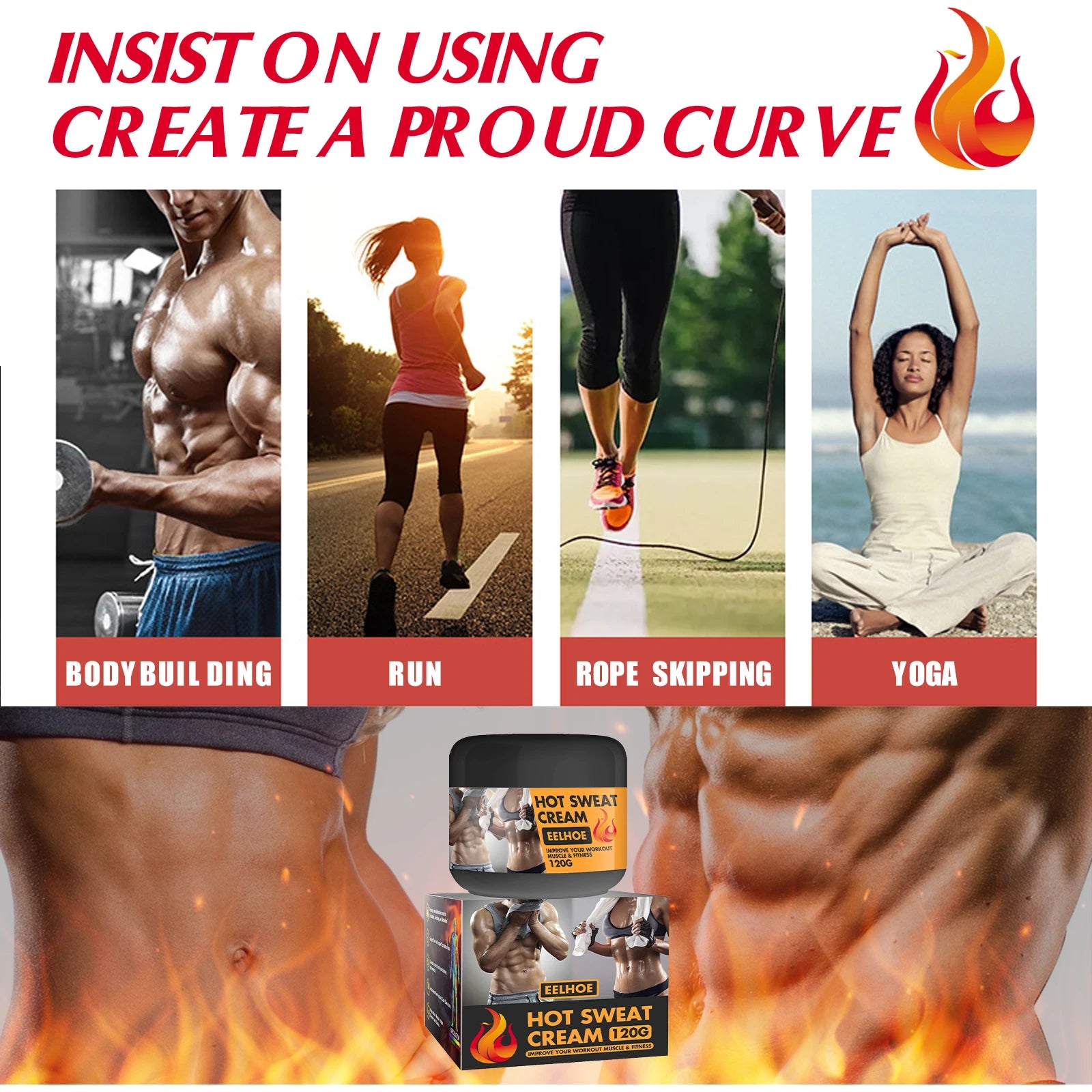 Hot Sweat Cream 120g Fat Burning Tighten Abdominal Muscles Arms Legs Waist Fat Loss